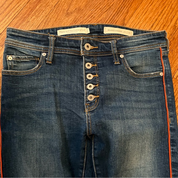 Pilcro Anthropologie Relaxed Straight Jeans with Red Side Stripe sz 26 - Picture 4 of 13
